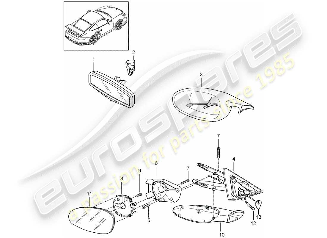 porsche 2010 (997-2 gt3) innenspiegel ersatzteildiagramm