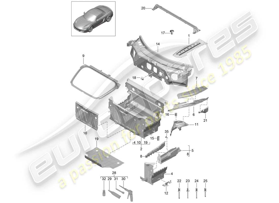 porsche 2015 (981 boxster) front end teilediagramm