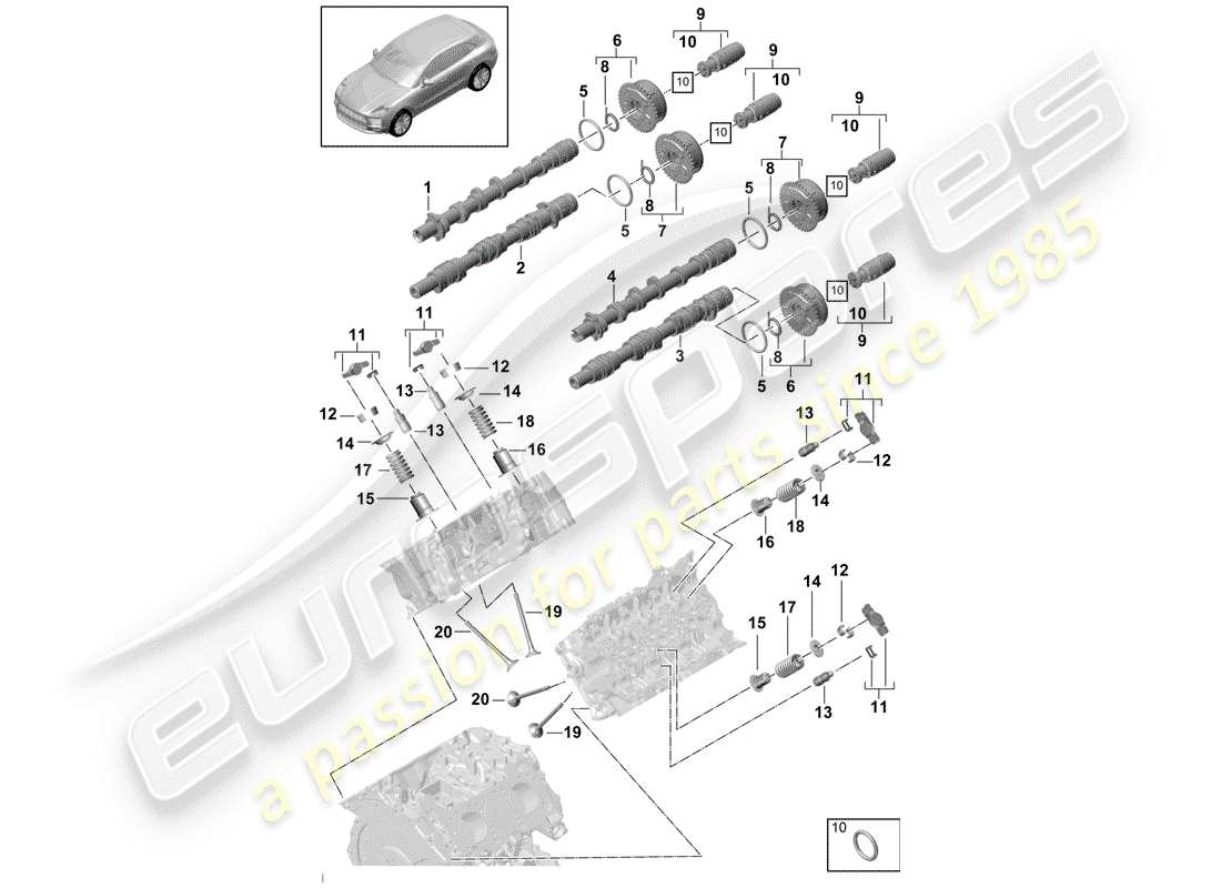 porsche 2020 (macan) nockenwelle, ventile ersatzteildiagramm