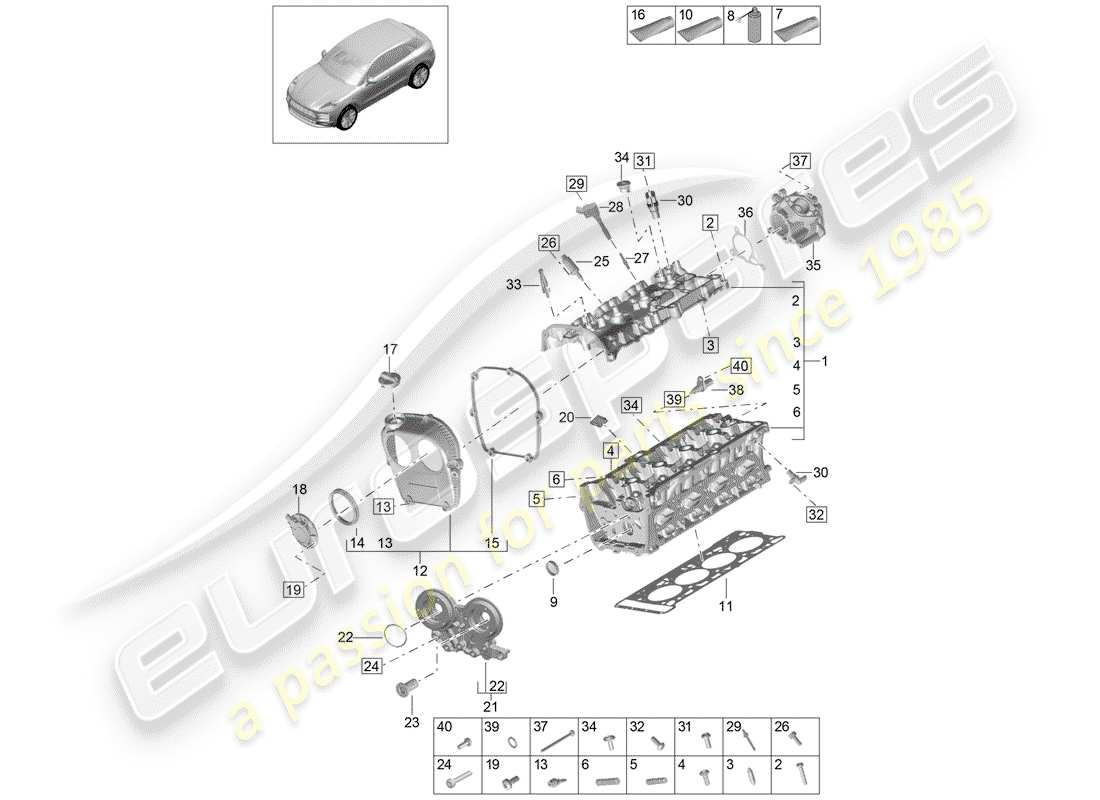 porsche 2020 (macan) zylinderkopf teilediagramm