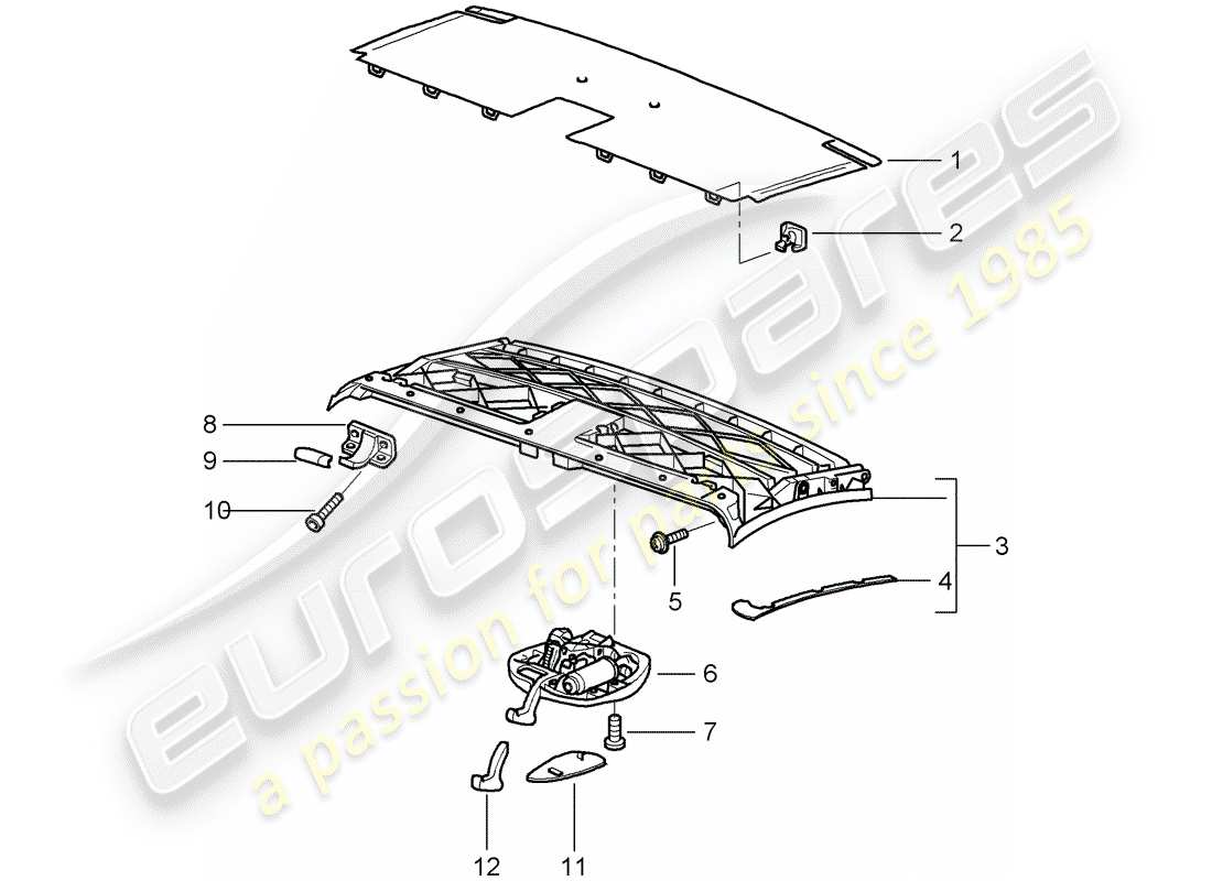 porsche 2003 (996) oberrahmen - dachrahmen - verschluss ersatzteildiagramm