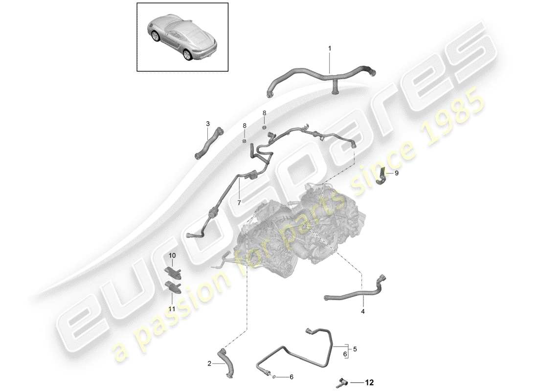 porsche 2019 (718 cayman) kurbelgehäuse teilediagramm