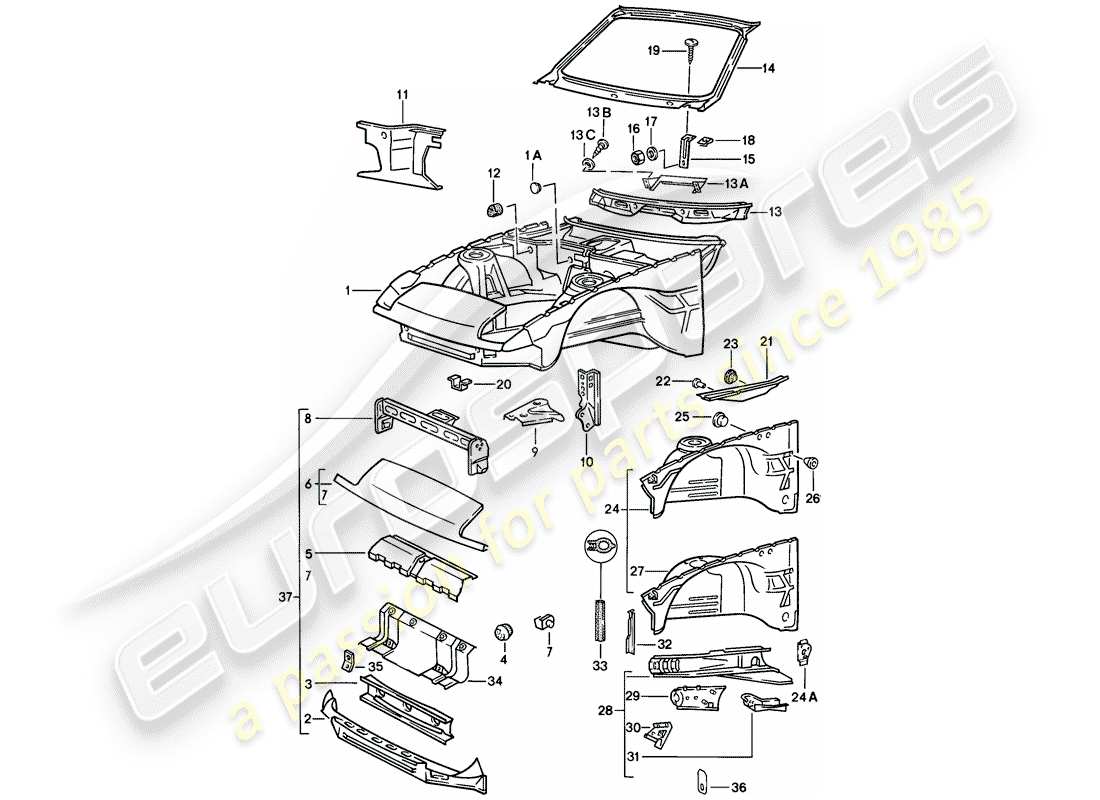 porsche 1983 (944) karosserie-vorderteil teilediagramm
