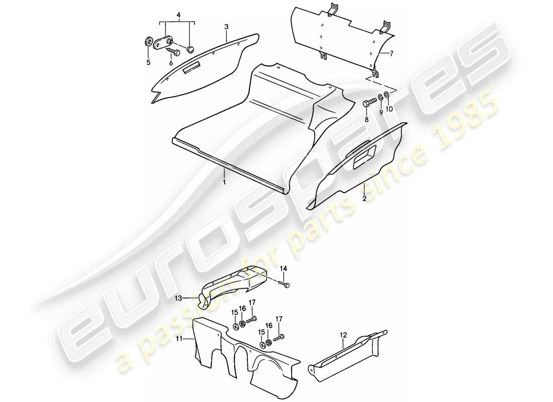 porsche 1989 (911) sondermodell - flatnose design - innenausstattung - vorderer gepäckraum ersatzteildiagramm
