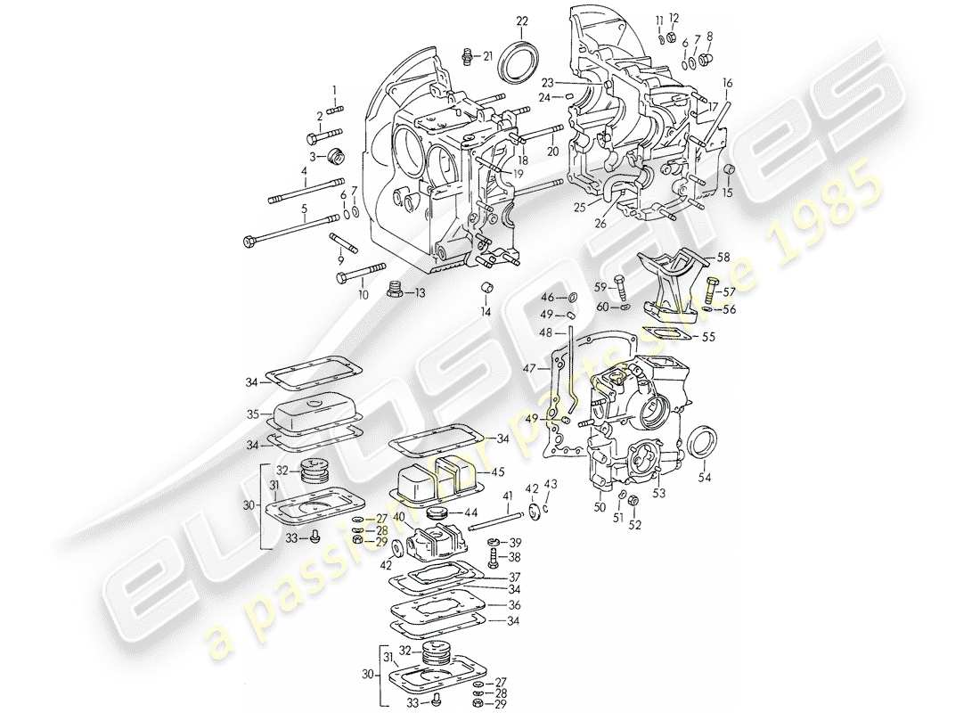 porsche 1963 (356b/356c) kurbelgehäuse-teilediagramm