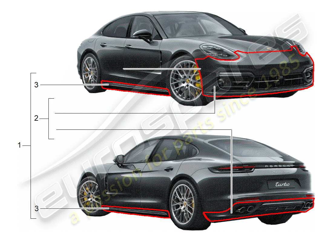porsche 2019 (tequipment panamera) sport design package ersatzteildiagramm
