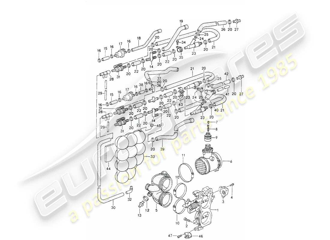 porsche 1994 (993) drosselklappengehäuse - teilediagramm