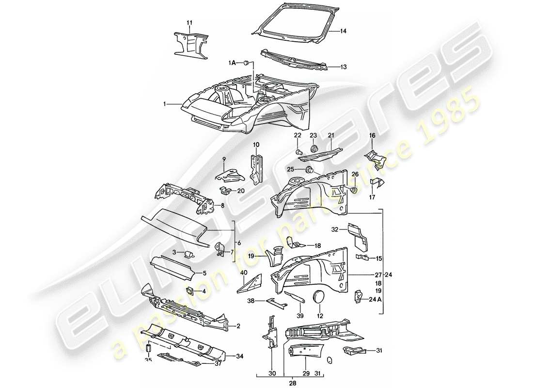 porsche 1988 (944) karosserie-vorderteil teilediagramm