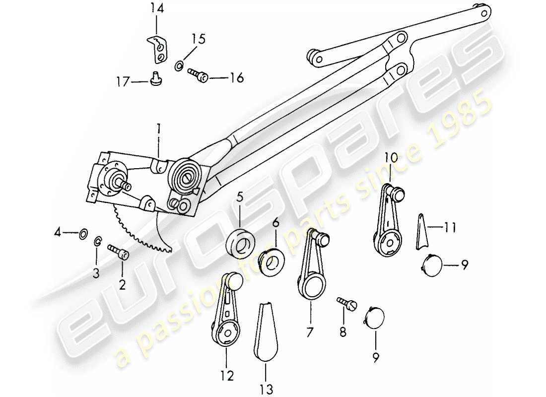 porsche 1966 (911/912) fensterheber - mechanisch - zum einbau werkstattmaterial verwenden ersatzteildiagramm