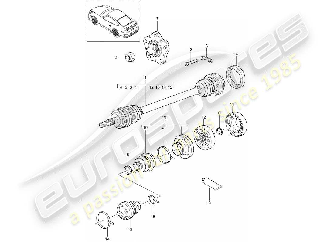 porsche 2010 (997-2 gt3) antriebswelle teilediagramm