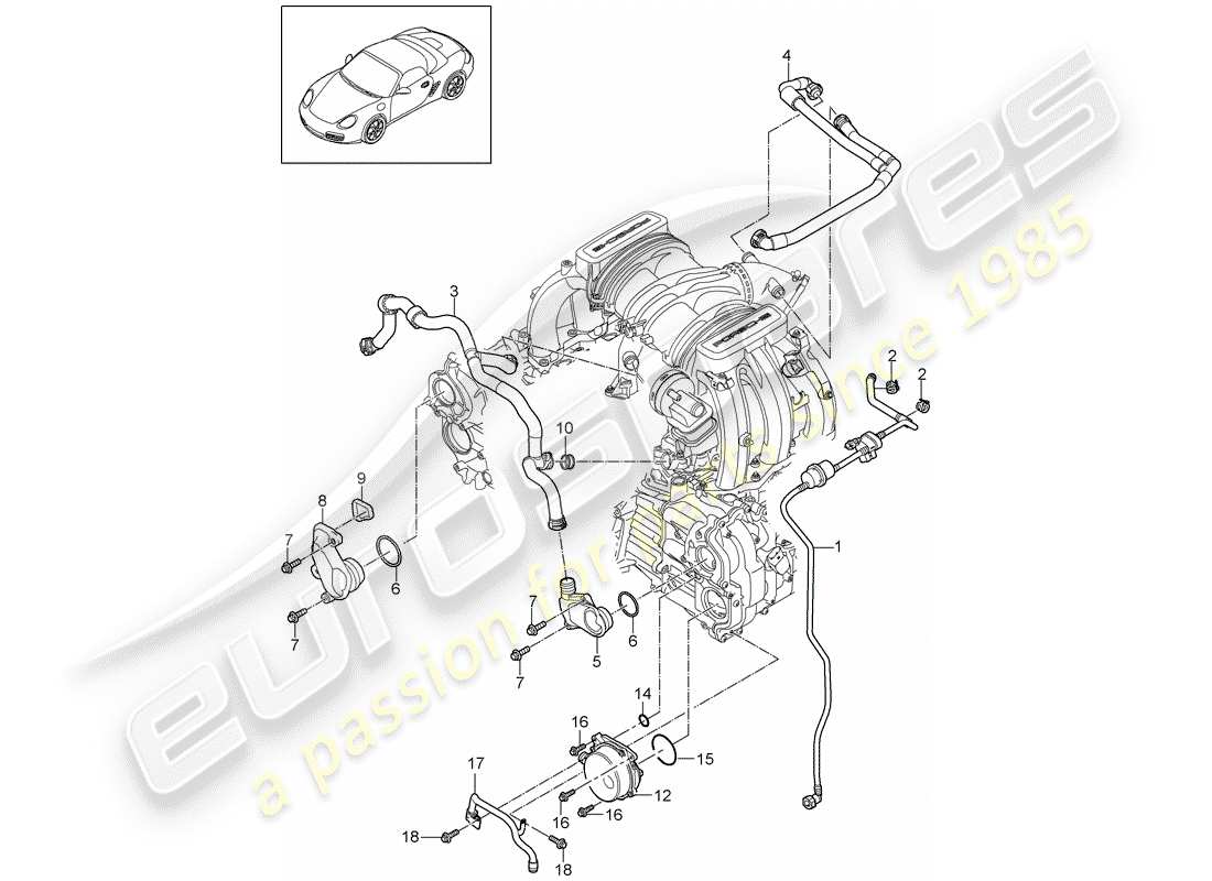porsche 2009 (987 boxster) kurbelgehäuse-teilediagramm