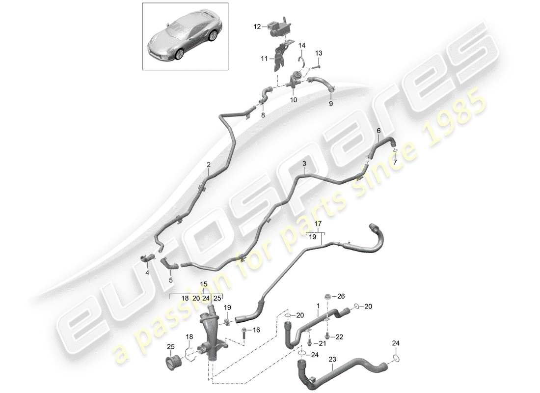 porsche 2014 (991-1 turbo) wasserrohr-ersatzteildiagramm