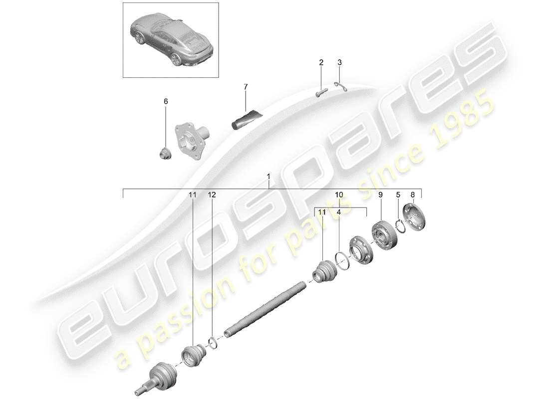 porsche 2014 (991-1 turbo) antriebswelle teilediagramm