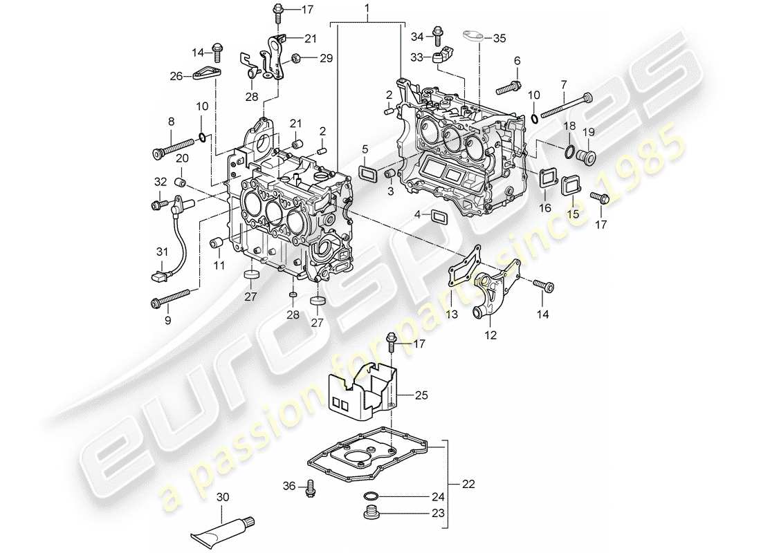 porsche 2007 (987 boxster) kurbelgehäuse-teilediagramm
