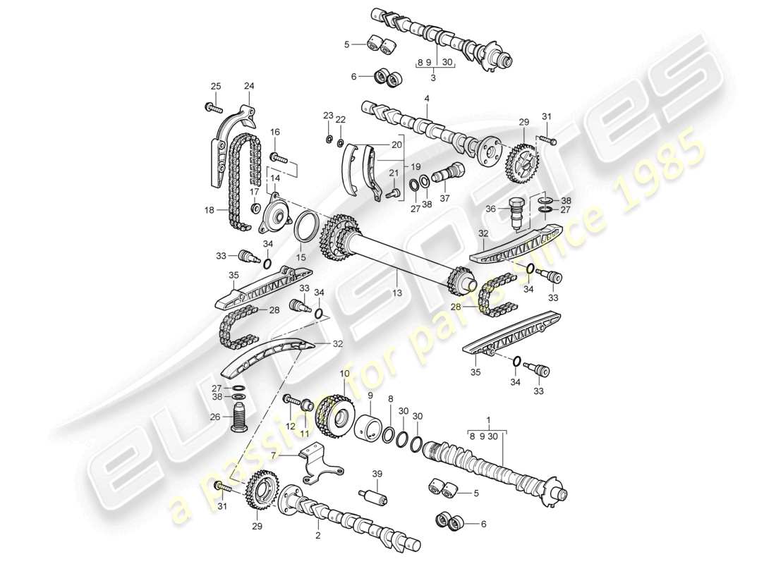 porsche 1998 (986 boxster) nockenwellen-steuerkette teilediagramm