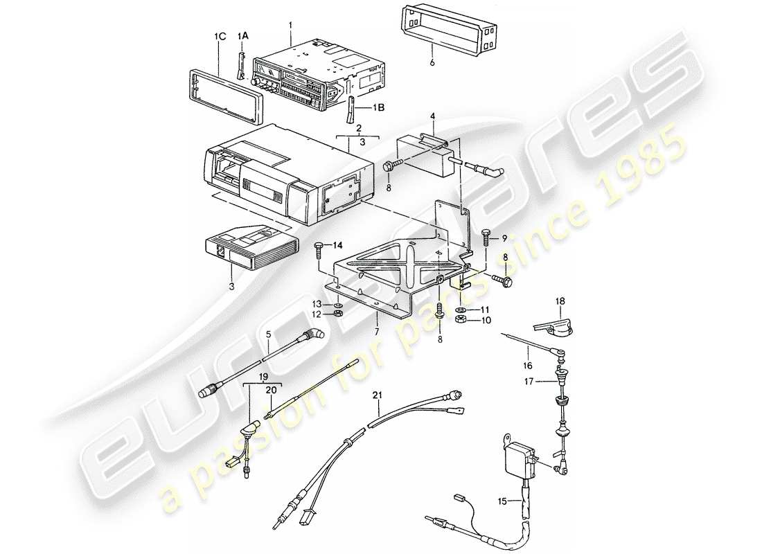 porsche 1992 (968) radioeinheit - cd-wechsler ersatzteildiagramm
