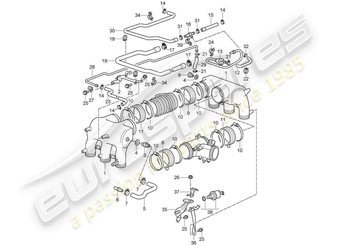 porsche 2002 (996 gt3) ansaugluftverteiler teilediagramm
