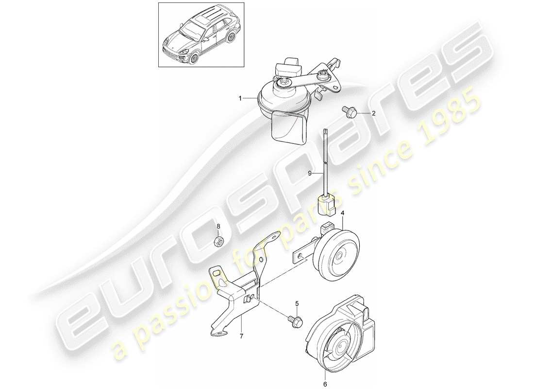 porsche 2012 (cayenne e2 92a) fanfarenhorn teilediagramm