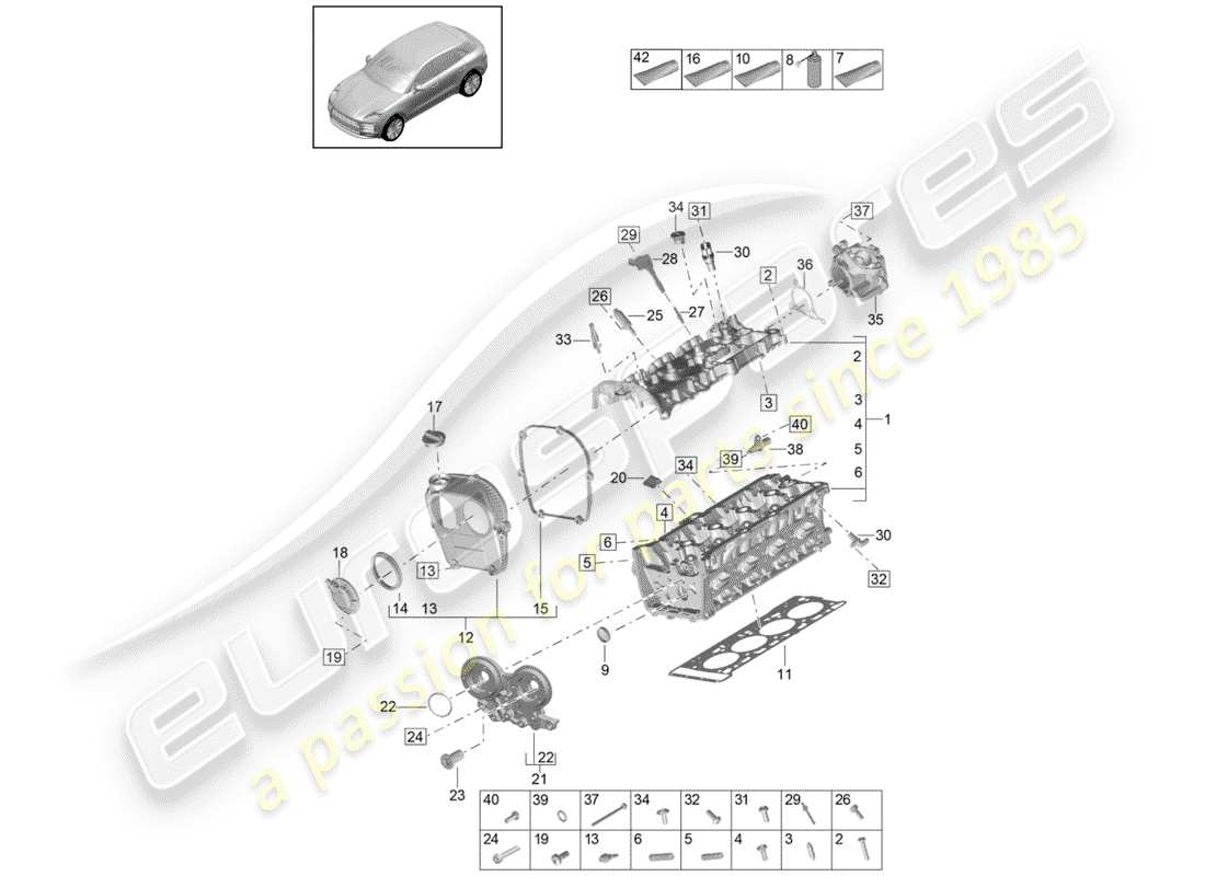 porsche 2019 (macan) zylinderkopf teilediagramm
