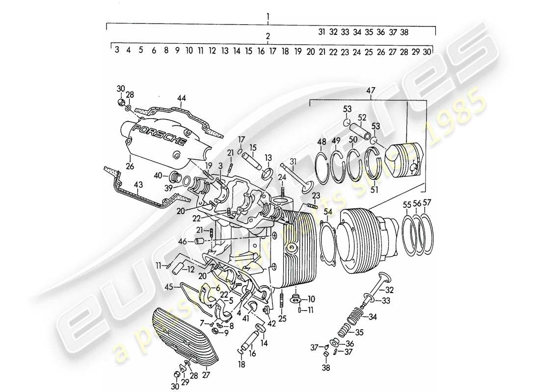 porsche 1959 (356/356a) zylinderkopf - zylinder mit kolben - m 90 501 >> 91 000 ersatzteildiagramm