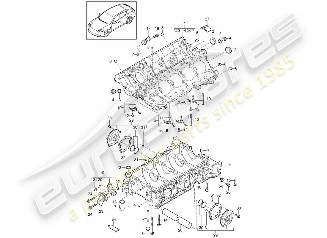 porsche 2014 (panamera 970) kurbelgehäuse-teilediagramm