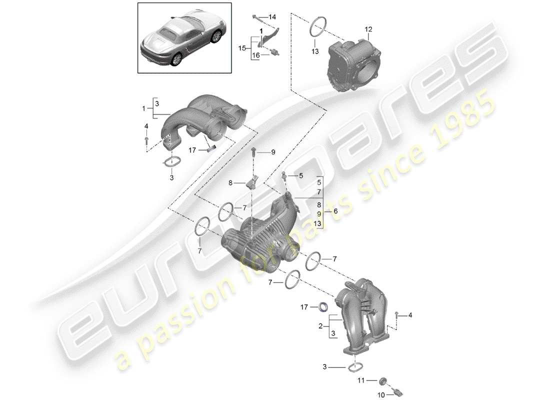 porsche 2018 (718 boxster) ansaugluftverteiler teilediagramm