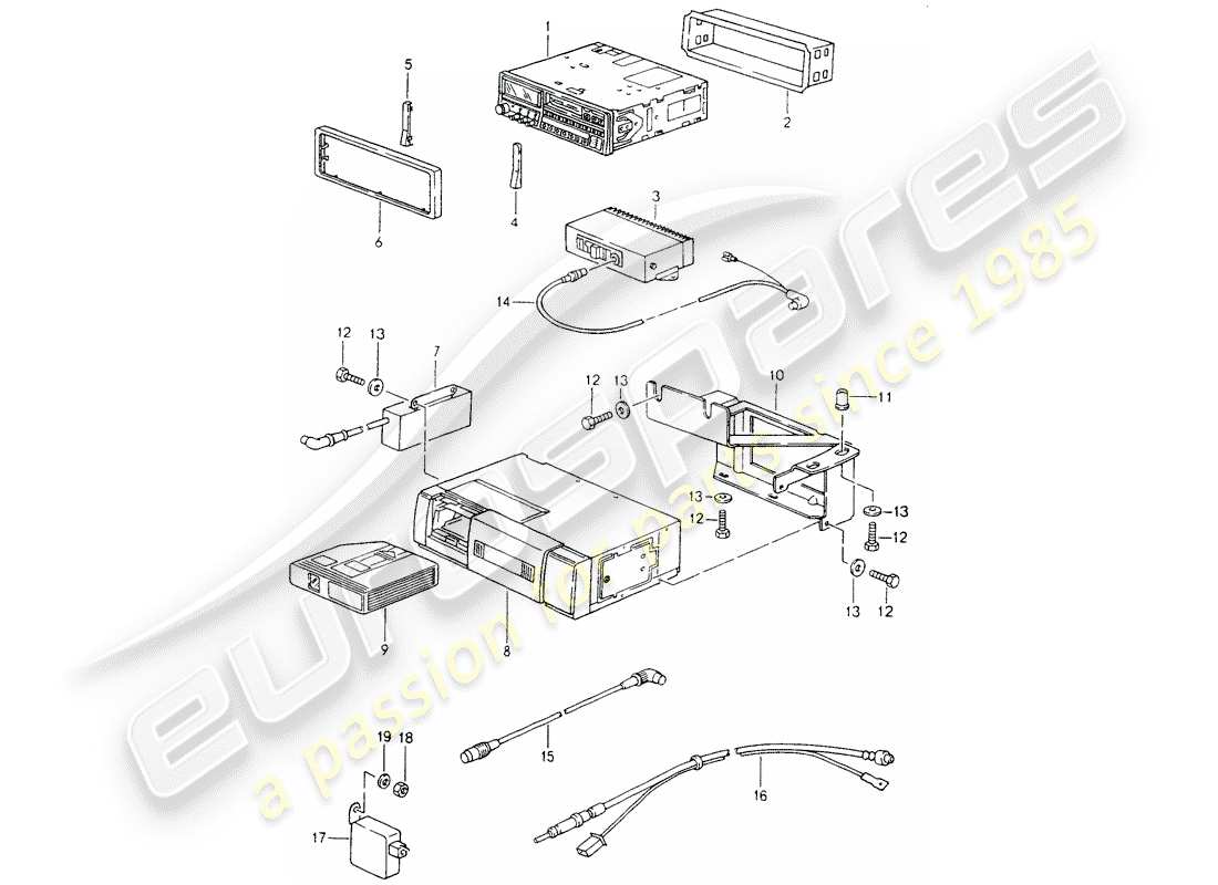 porsche 1992 (964) radioeinheit - einbauteile ersatzteildiagramm