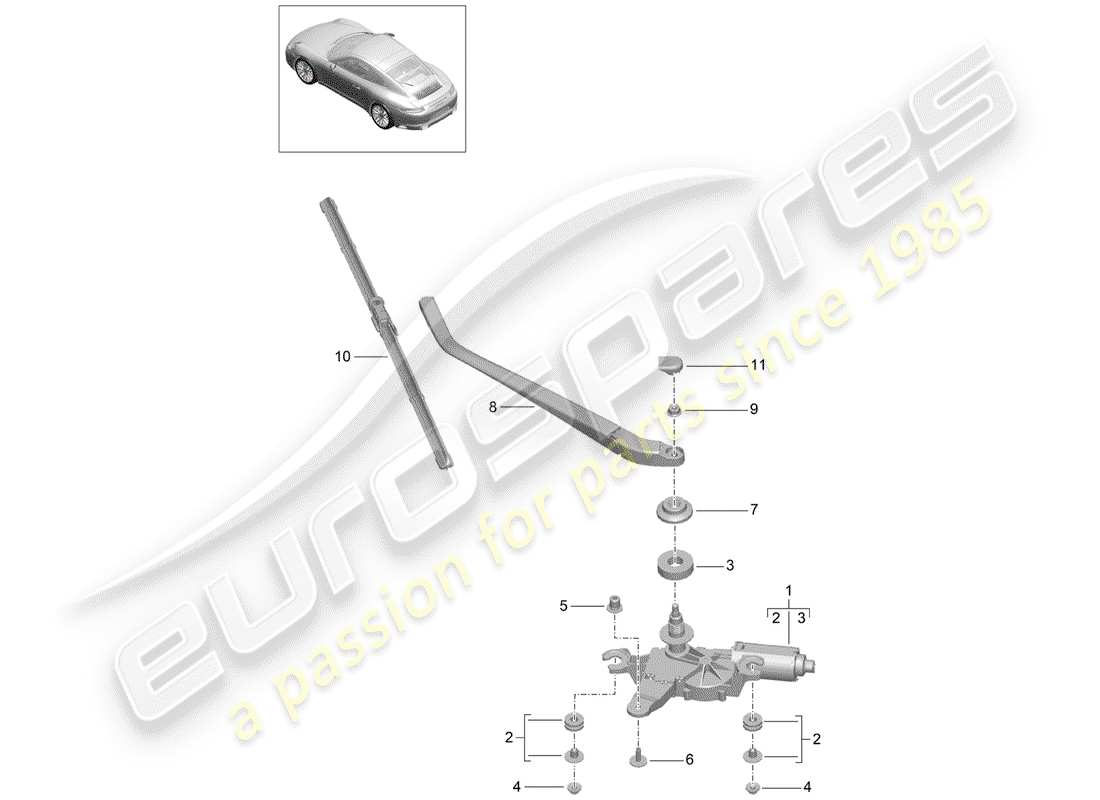 porsche 2018 (991-2) heckscheibenwischer teilediagramm