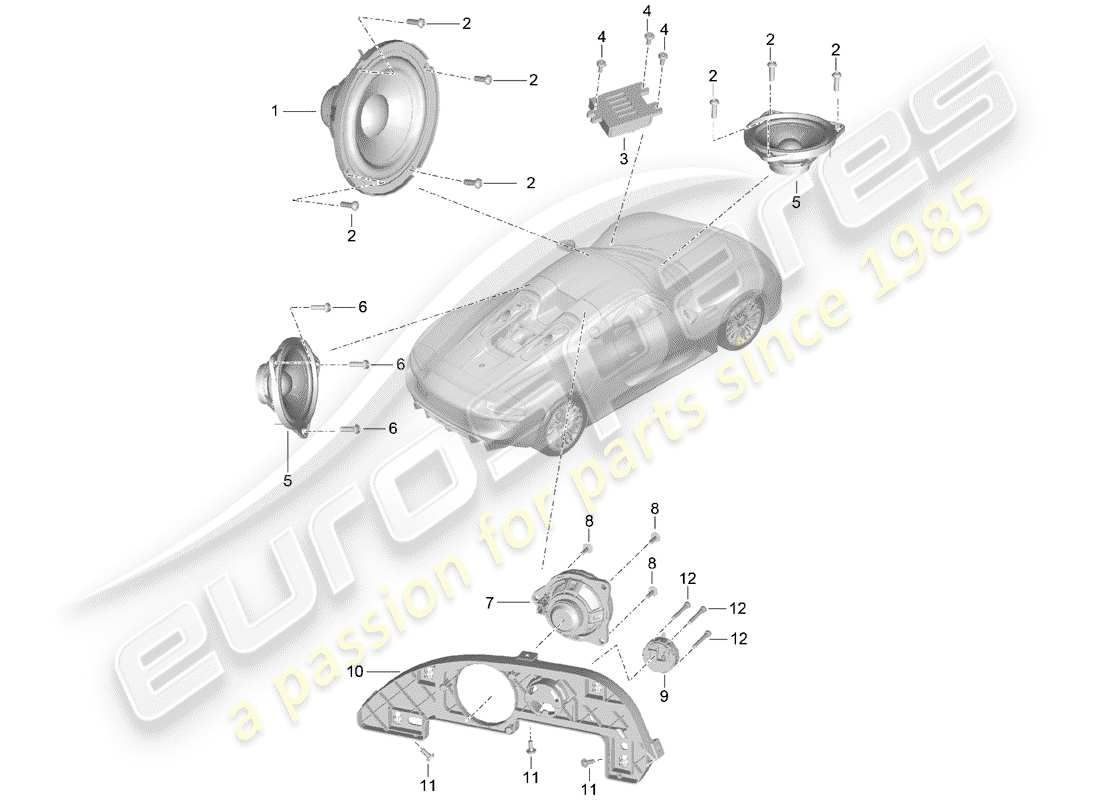 porsche 2015 (918 spyder) lautsprecher-teilediagramm