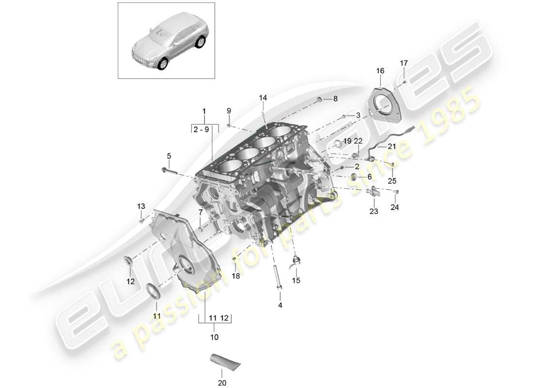 porsche 2016 (macan) kurbelgehäuse-teilediagramm