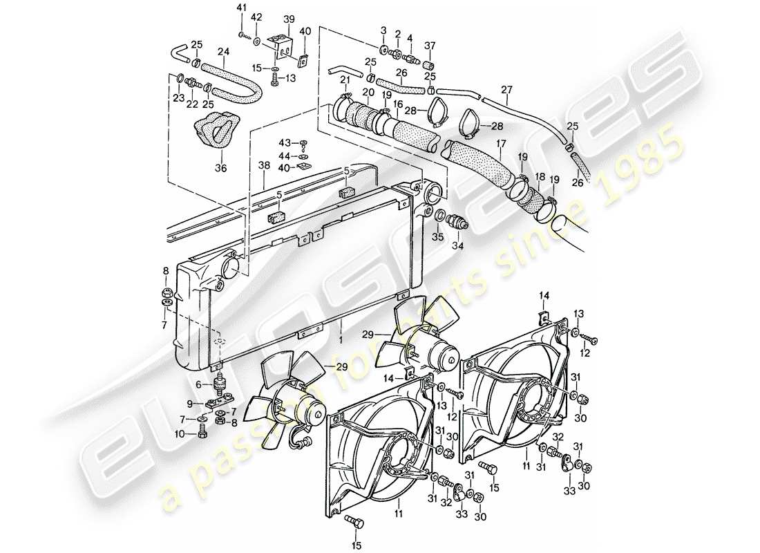 porsche 1988 (959) wasserkühlung 1 ersatzteildiagramm