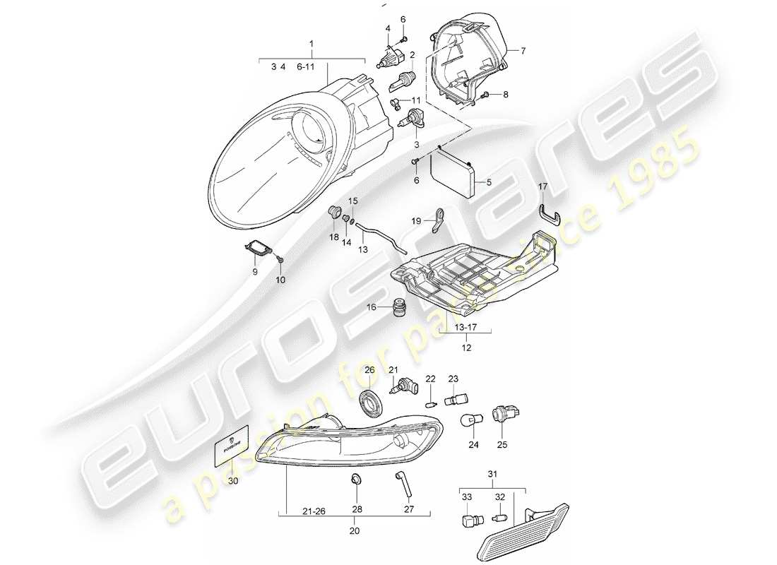 porsche 2006 (997-1) scheinwerfer teilediagramm