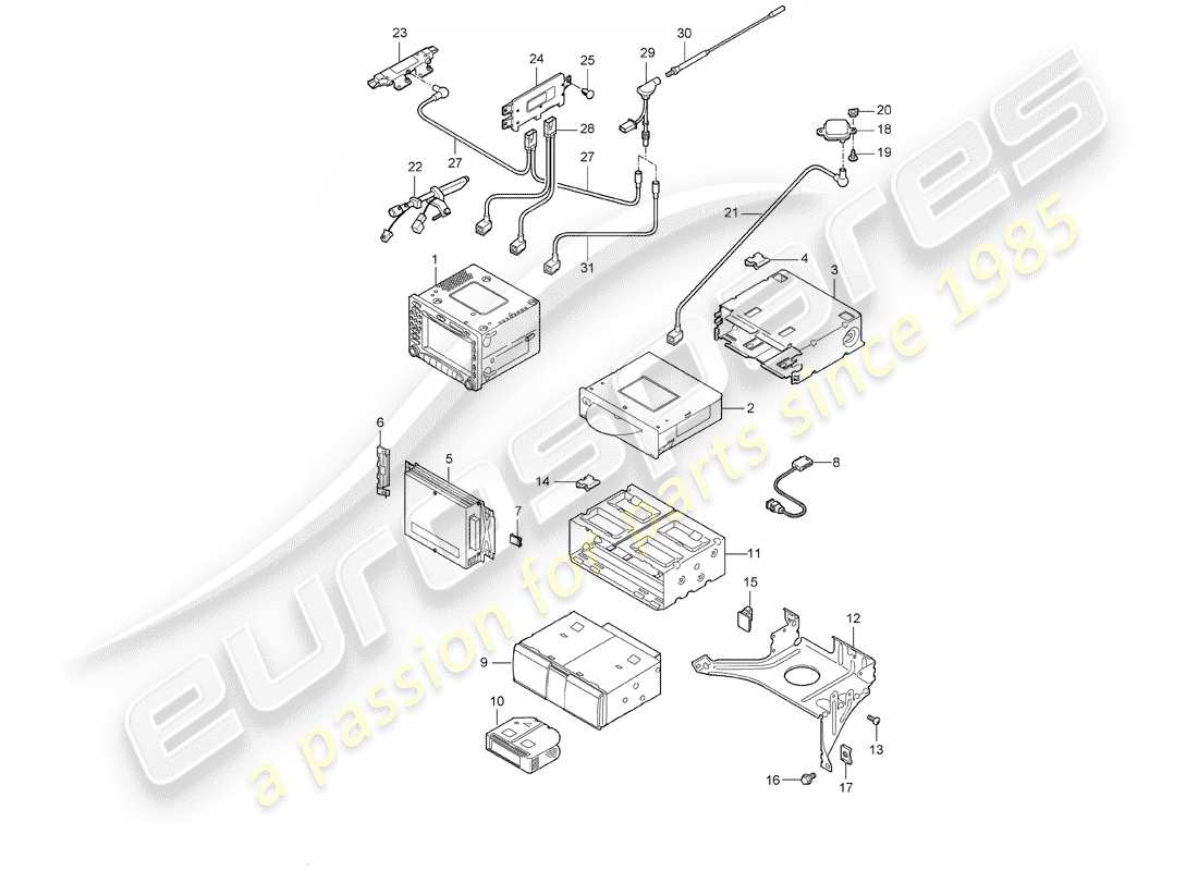 porsche 2007 (987 boxster) radioeinheit ersatzteildiagramm