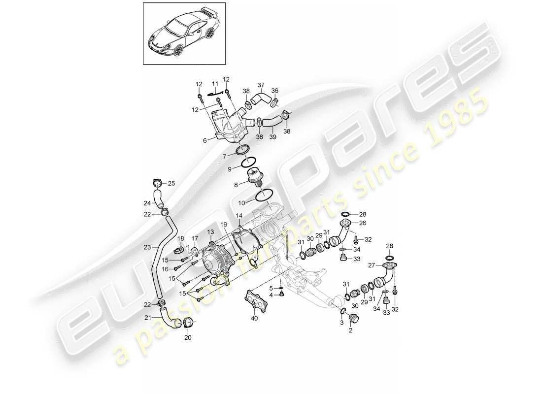 porsche 2008 (997-1 gt3) wasserpumpe teilediagramm