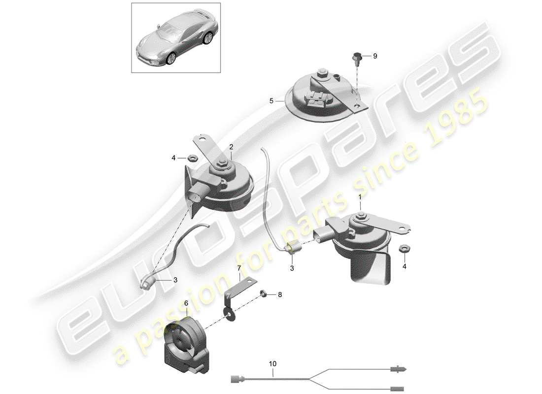 porsche 2014 (991-1 turbo) fanfare horn ersatzteildiagramm