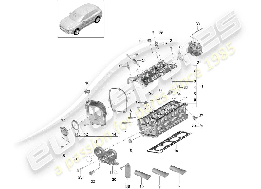 porsche 2016 (macan) zylinderkopf teilediagramm
