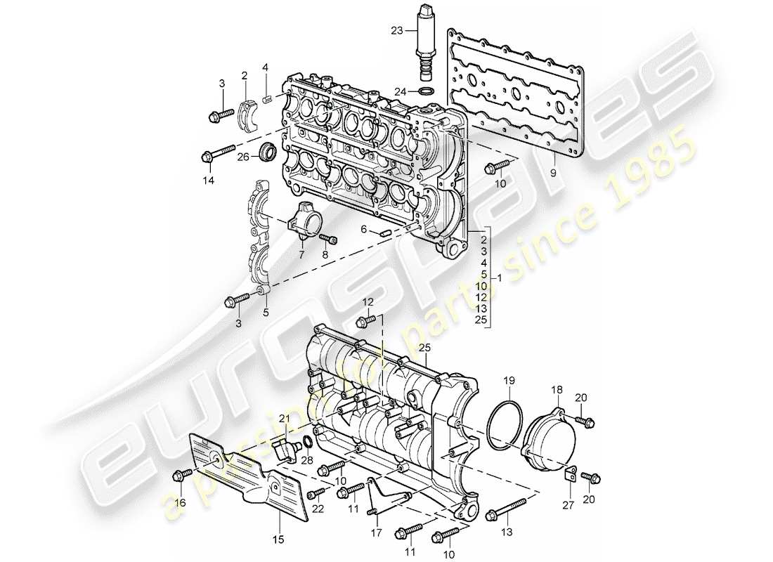 porsche 2002 (996 gt3) nockenwellengehäuse ersatzteildiagramm