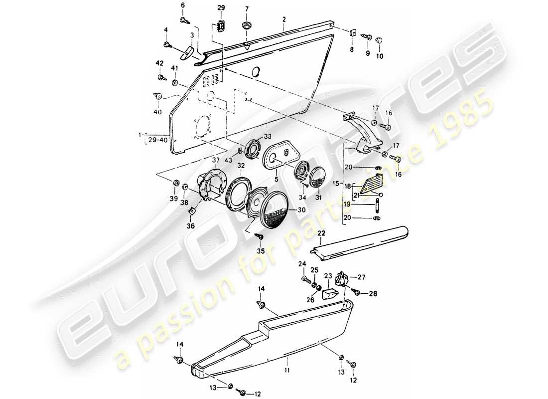 porsche 1990 (964) innenausstattung - türen ersatzteildiagramm