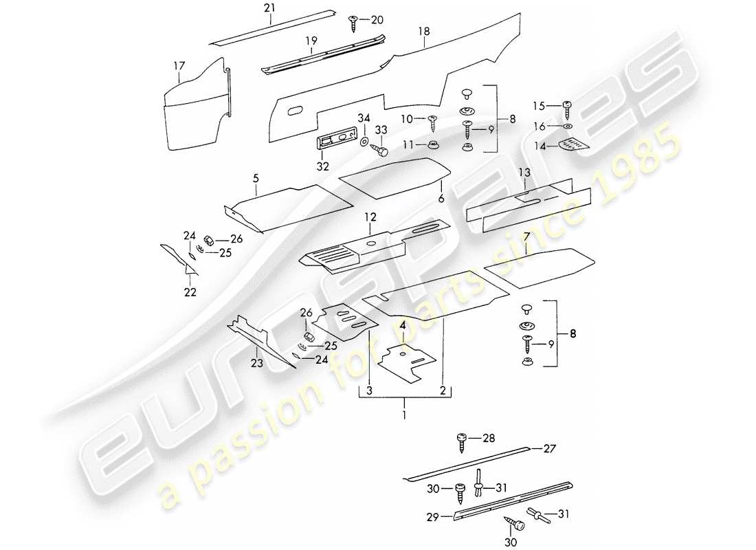 porsche 1967 (911/912) innenausstattung teilediagramm