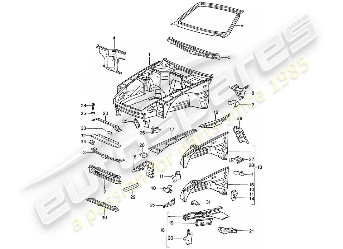 porsche 1993 (968) karosserie-vorderteil teilediagramm