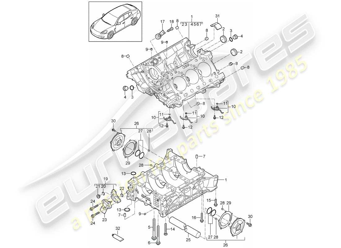 porsche 2015 (panamera 970) kurbelgehäuse-teilediagramm