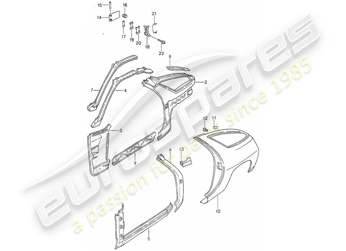 porsche 1992 (928) rahmen - seitenwand ersatzteildiagramm