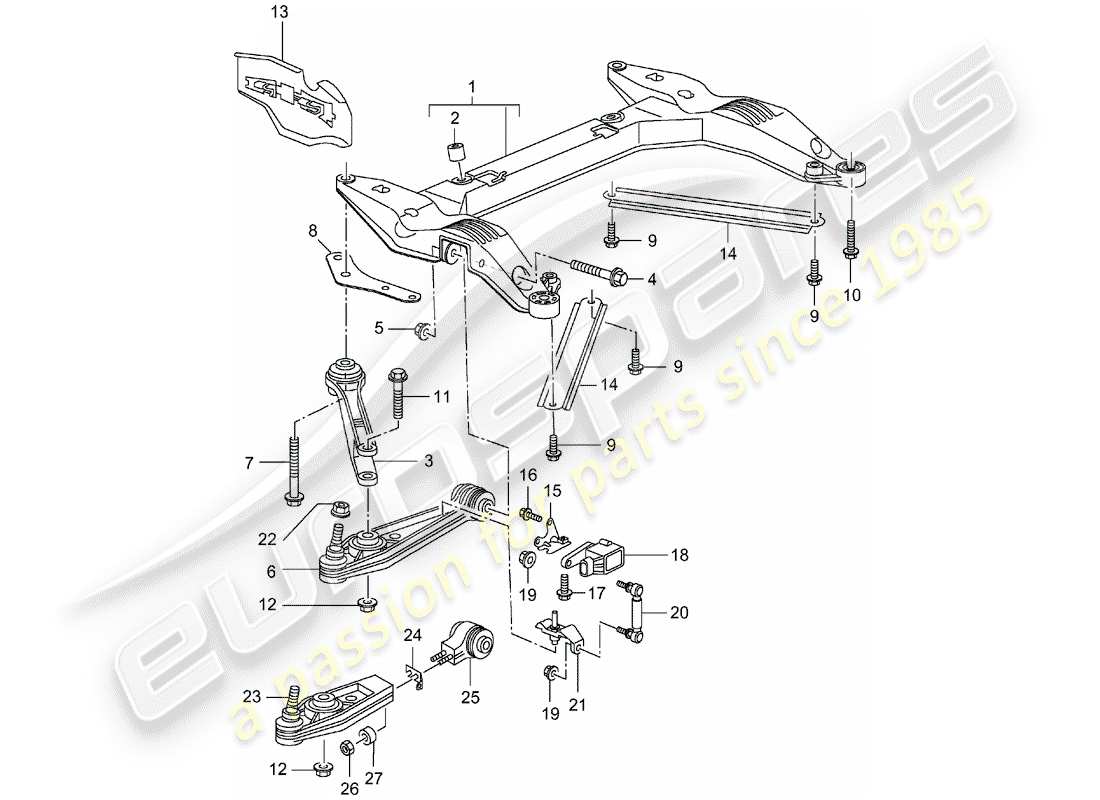 porsche 2002 (996 turbo / gt2) quertraeger - querlenker ersatzteildiagramm
