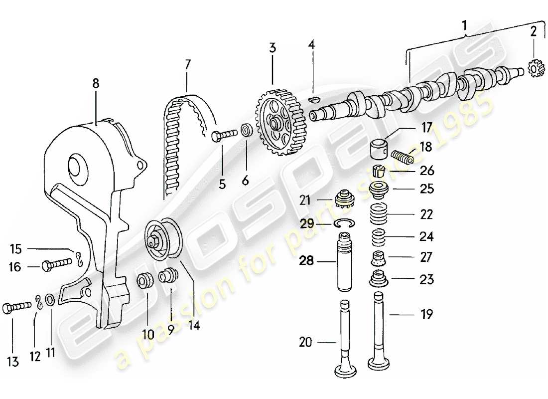 porsche 1980 (924) nockenwelle - ventile ersatzteildiagramm