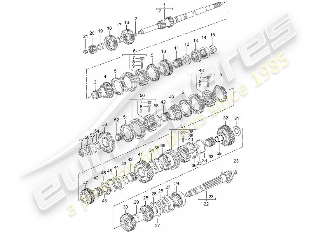 porsche 2005 (996 turbo / gt2) zahnräder und wellen ersatzteildiagramm