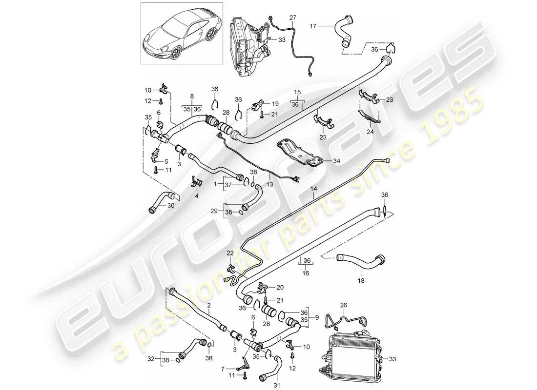 porsche 2012 (997-2) wasserkühlung 2 ersatzteildiagramm