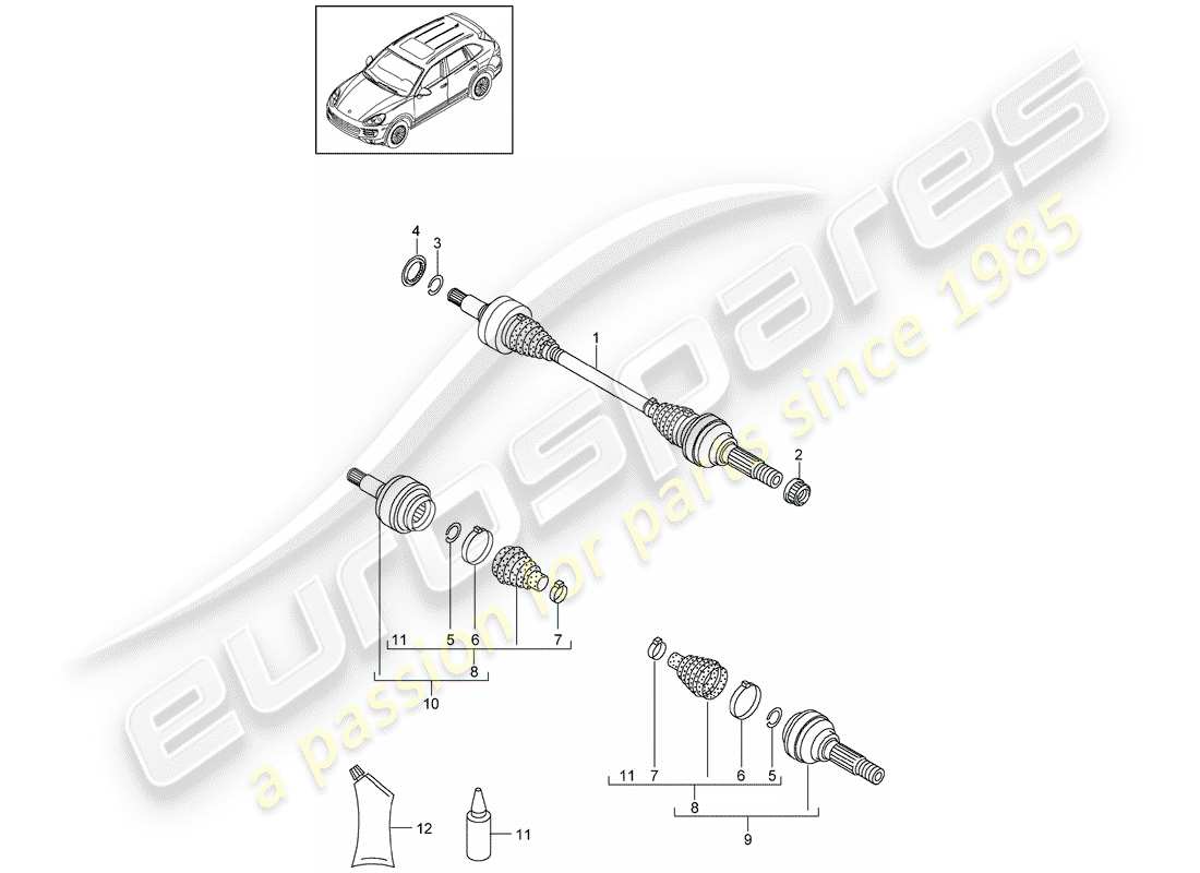 porsche 2012 (cayenne e2 92a) antriebswelle teilediagramm