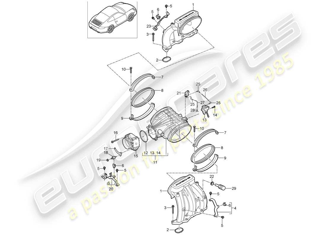 porsche 2009 (997-2) ansaugluftverteiler teilediagramm