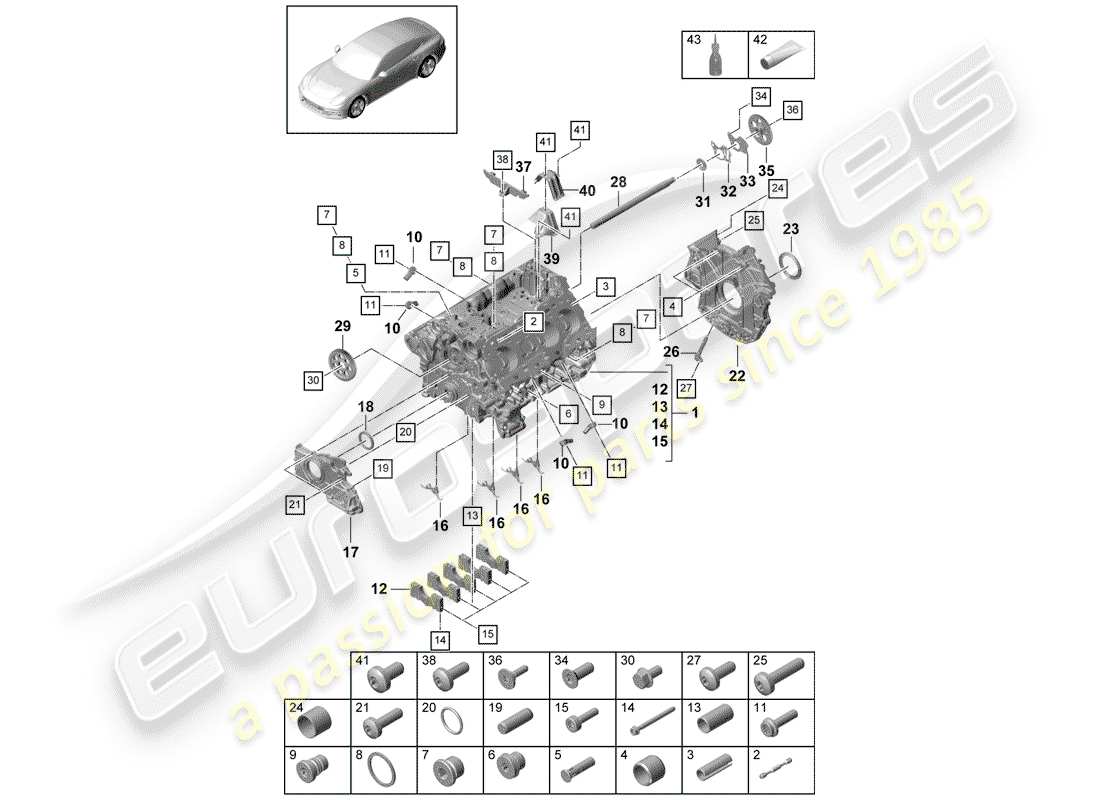 porsche 2017 (panamera 971-1) kurbelgehäuse-teilediagramm