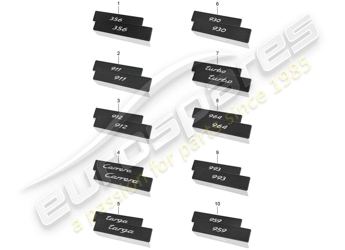 porsche 1951 (accessories) porsche classic - aufkleber - nummernschild ersatzteildiagramm